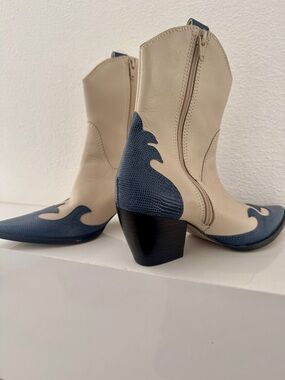 Matisse Cream and Navy Western Ankle Boots